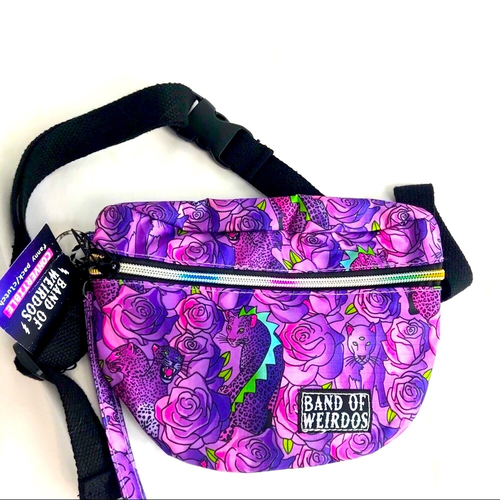 NEW Band Of Weirdos Purple Rose Convertible Crossbody/Fanny Bag with Charms